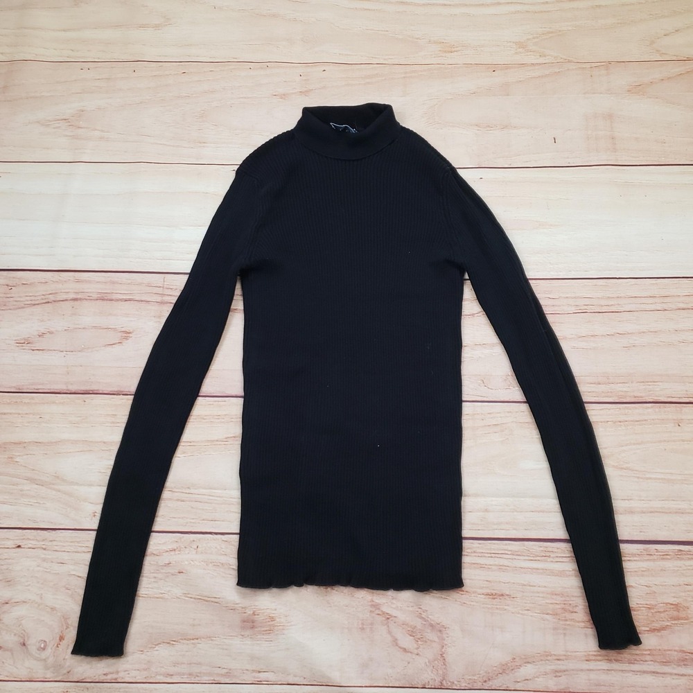 Prada Sweater Womens 36 Black Ribbed Knit Mock Neck Long Sleeve Pullover